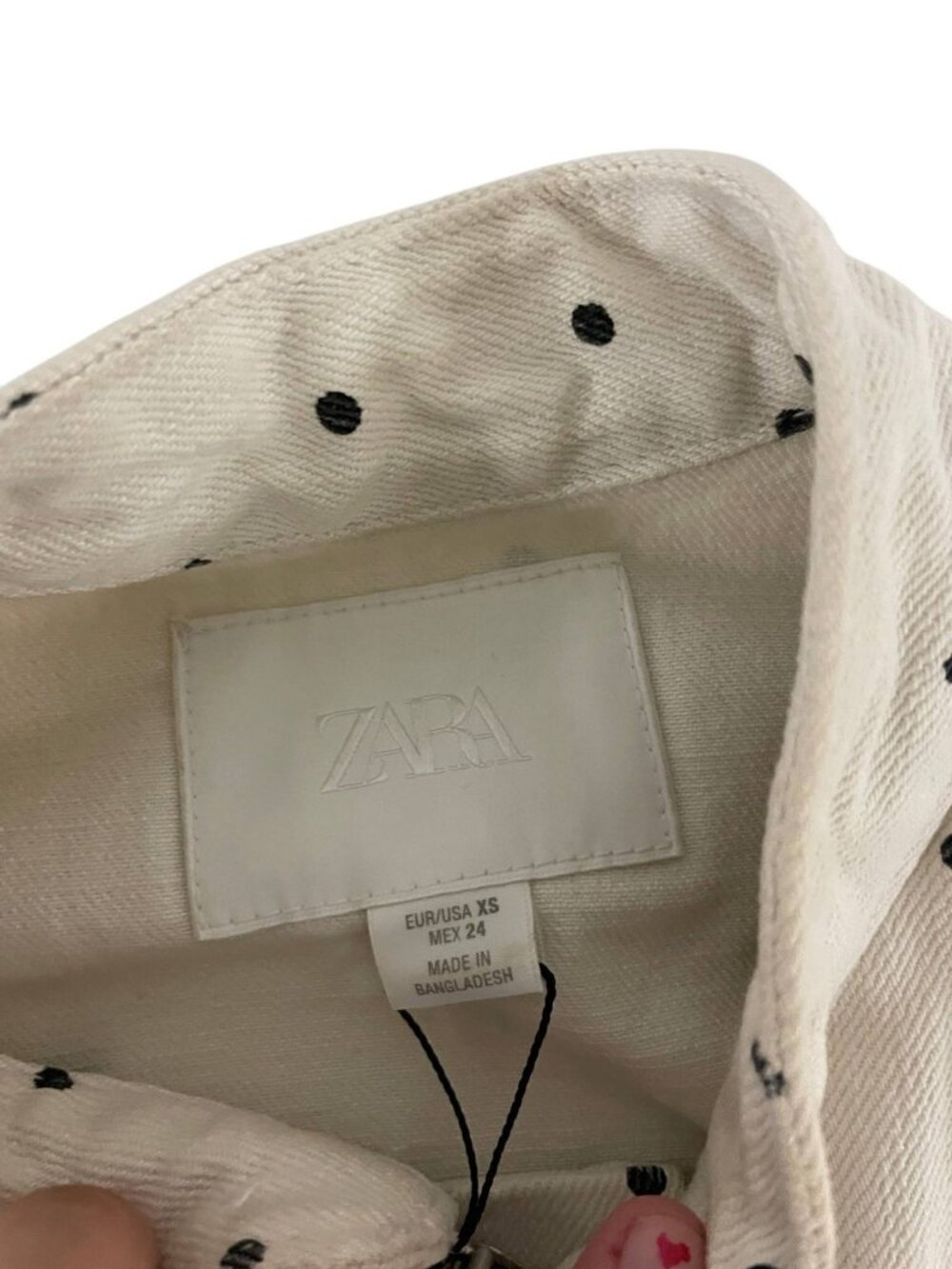 Zara Womens Denim Jacket XS Cream blue Polka Dot Long Sleeve NWT - Picture 7 of 14